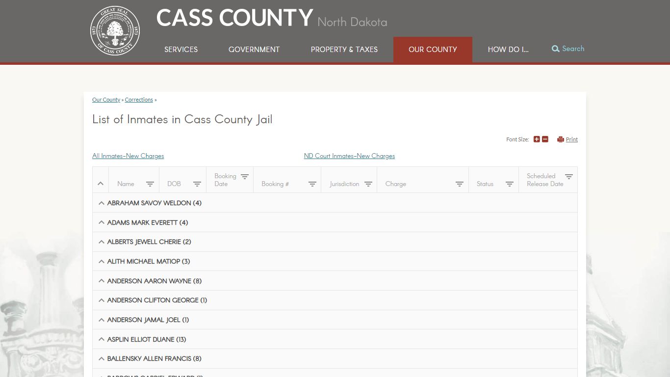 List of Inmates in Cass County Jail | Cass County, ND